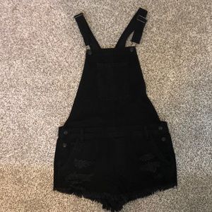 American eagle black short overalls